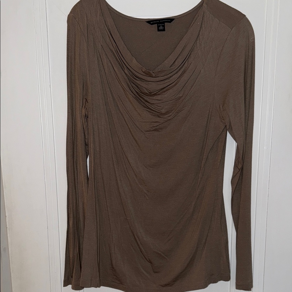 Brown Drape Neck Long Sleeve Top